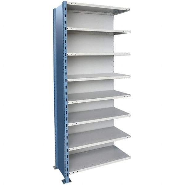 Hallowell - 8 Shelf, 900 Lb. Capacity, Closed Shelving Add-On Unit - 48 Inch Wide x 18 Inch Deep x 87 Inch High, Blue and Platinum - Makers Industrial Supply