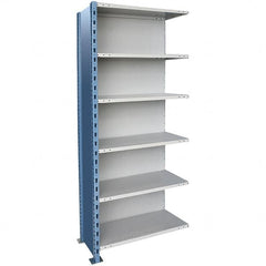 Hallowell - 6 Shelf, 500 Lb. Capacity, Closed Shelving Add-On Unit - 48 Inch Wide x 24 Inch Deep x 87 Inch High, Blue and Platinum - Makers Industrial Supply