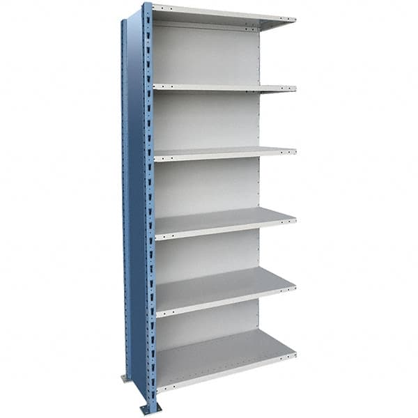 Hallowell - 6 Shelf, 800 Lb. Capacity, Closed Shelving Add-On Unit - 36 Inch Wide x 18 Inch Deep x 123 Inch High, Blue and Platinum - Makers Industrial Supply