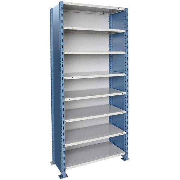 Hallowell - 8 Shelf, 1,250 Lb. Capacity, Closed Shelving Starter Unit - 36 Inch Wide x 24 Inch Deep x 87 Inch High, Blue and Platinum - Makers Industrial Supply