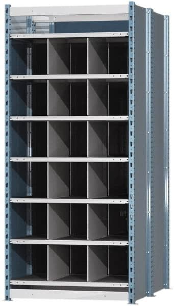 Hallowell - 18 Bin Heavy-Duty Deep Bin Industrial Shelving - 36 Inch Overall Width x 48 Inch Overall Depth x 87 Inch Overall Height, Blue and Platinum Steel Bins - Makers Industrial Supply