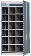 Hallowell - 18 Bin Heavy-Duty Deep Bin Industrial Shelving - 36 Inch Overall Width x 48 Inch Overall Depth x 87 Inch Overall Height, Blue and Platinum Steel Bins - Makers Industrial Supply