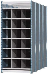 Hallowell - 18 Bin Heavy-Duty Deep Bin Industrial Shelving - 36 Inch Overall Width x 96 Inch Overall Depth x 87 Inch Overall Height, Blue and Platinum Steel Bins - Makers Industrial Supply