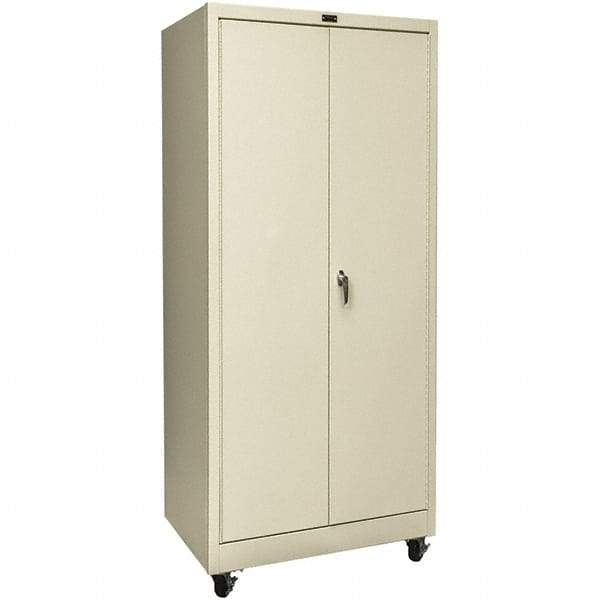 Hallowell - 4 Shelf Mobile Storage Cabinet - Steel, 48" Wide x 24" Deep x 72" High, Tan - Makers Industrial Supply