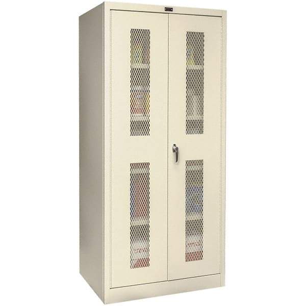 Hallowell - 4 Shelf Locking Storage Cabinet - Steel, 48" Wide x 18" Deep x 72" High, Tan - Makers Industrial Supply