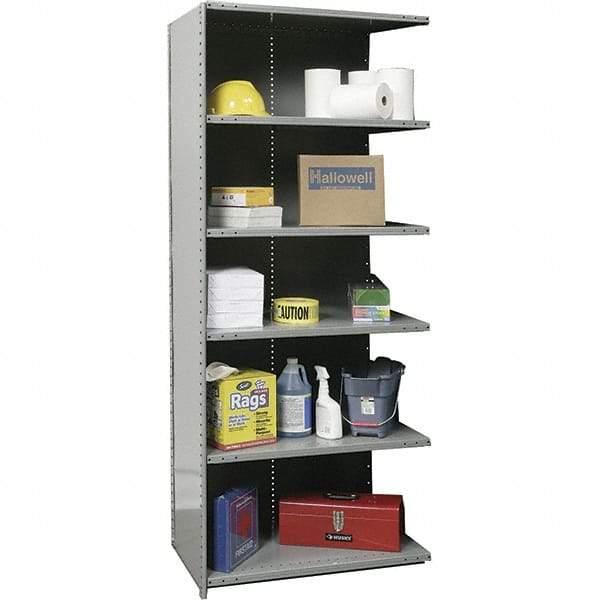 Hallowell - 6 Shelf, 1,100 Lb. Capacity, Closed Shelving Add-On Unit - 36 Inch Wide x 12 Inch Deep x 87 Inch High, Gray - Makers Industrial Supply