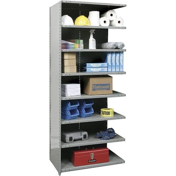 Hallowell - 8 Shelf, 500 Lb. Capacity, Closed Shelving Add-On Unit - 36 Inch Wide x 12 Inch Deep x 87 Inch High, Gray - Makers Industrial Supply