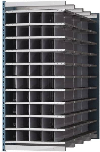 Hallowell - 50 Bin Heavy-Duty Deep Bin Industrial Shelving - 36 Inch Overall Width x 96 Inch Overall Depth x 87 Inch Overall Height, Blue and Platinum Steel Bins - Makers Industrial Supply