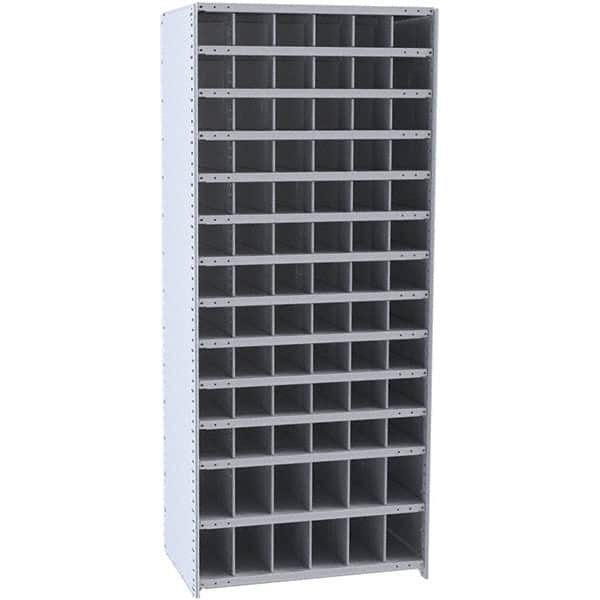 Hallowell - 78 Bin Closed Industrial Bin Shelving - 36 Inch Overall Width x 12 Inch Overall Depth x 87 Inch Overall Height, Gray Metal Bins - Makers Industrial Supply