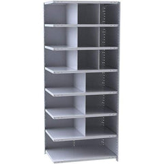 Hallowell - 16 Bin Closed Industrial Bin Shelving - 36 Inch Overall Width x 12 Inch Overall Depth x 87 Inch Overall Height, Gray Metal Bins - Makers Industrial Supply