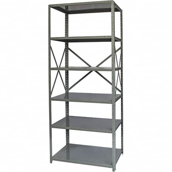 Hallowell - 6 Shelf Starter Heavy-Duty Open Steel Shelving - 450 Lb Capacity, 48" Wide x 87" High x 18" Deep, Gray - Makers Industrial Supply