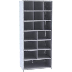 Hallowell - 16 Bin Closed Industrial Bin Shelving - 36 Inch Overall Width x 18 Inch Overall Depth x 87 Inch Overall Height, Gray Metal Bins - Makers Industrial Supply