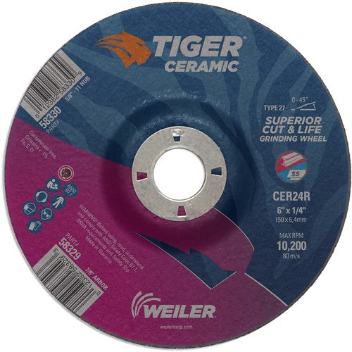 6X1/4 TIGER CERAMIC T27 GRIND WHL - Makers Industrial Supply