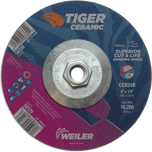 6X1/4 TIGER CERAMIC T27 GRIND WHL - Makers Industrial Supply