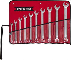 Proto - 10 Piece, 7/16" to 1", 6 Point Combination Wrench Set - Inch Measurement Standard, Full Polish Finish, Comes in Tool Roll - Makers Industrial Supply