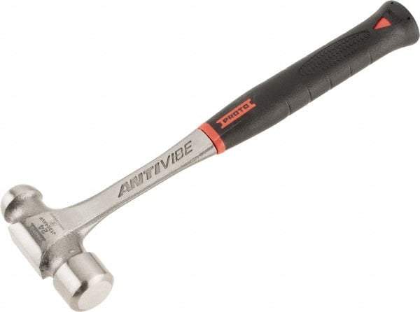 Proto - 1-1/2 Lb Head Steel Ball Pein Hammer - 13.78" Steel Handle with Grip, 1.44" Face Diam, 13-13/16" OAL, AntiVibe, Molded Textured Rubber Grip - Makers Industrial Supply