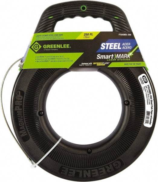 Greenlee - 250 Ft. Long x 1/8 Inch Wide, Steel Fish Tape - Includes Case - Makers Industrial Supply