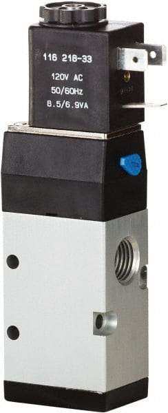 ARO/Ingersoll-Rand - 1/4" Inlet x 1/4" Outlet, Single Solenoid Actuator, Spring Return, 2 Position, Body Ported Solenoid Air Valve - 24 VDC Input, 0.7 CV, 3 Way, 115 psi, 122° Max Temp, 15° Min Temp - Makers Industrial Supply