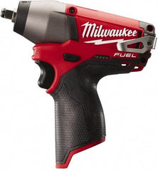 Milwaukee Tool - 3/8" Drive 12 Volt Pistol Grip Cordless Impact Wrench & Ratchet - 0 to 2,650 RPM, 0 to 3,500 BPM, 116.66 Ft/Lb Torque, Lithium-Ion Batteries Not Included - Makers Industrial Supply