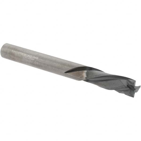 Kennametal - 1/4" Cutting Diam x 3/4" Length of Cut, 3 Flute, Compression Spiral Router Bit - Diamond Coated, Right Hand Cut, Solid Carbide, 2-1/2" OAL x 1/4" Shank Diam, Double Edge, 25° Helix Angle - Makers Industrial Supply