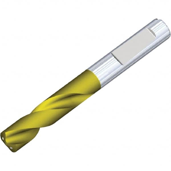 Kennametal - 13.3mm 140° Spiral Flute Solid Carbide Screw Machine Drill Bit - Multilayer TiAlN Finish, Right Hand Cut, 60mm Flute Length, 107mm OAL, Standard Point, Whistle Notch Shank, Through Coolant - Makers Industrial Supply