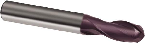 Guhring - 9/16" Diam, 1-1/8" LOC, 2 Flute Solid Carbide Ball End Mill - FIREX Finish, Single End, 3-1/2" OAL, 9/16" Shank Diam, Spiral Flute - Makers Industrial Supply