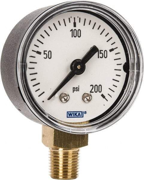 Wika - 1-1/2" Dial, 1/8 Thread, 0-200 Scale Range, Pressure Gauge - Lower Connection Mount, Accurate to 3-2-3% of Scale - Makers Industrial Supply