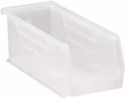 Quantum Storage - 30 Lb. Load Capacity, 10-7/8" Deep, Clear Polypropylene Hopper Stacking Bin - 4" High x 4-1/8" Wide x 10-7/8" Long - Makers Industrial Supply