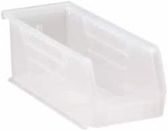 Quantum Storage - 30 Lb. Load Capacity, 10-7/8" Deep, Clear Polypropylene Hopper Stacking Bin - 4" High x 4-1/8" Wide x 10-7/8" Long - Makers Industrial Supply