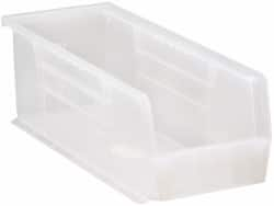 Quantum Storage - 50 Lb. Load Capacity, 14-3/4" Deep, Clear Polypropylene Hopper Stacking Bin - 5" High x 5-1/2" Wide x 14-3/4" Long - Makers Industrial Supply