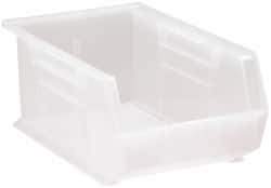 Quantum Storage - 60 Lb. Load Capacity, 13-5/8" Deep, Clear Polypropylene Hopper Stacking Bin - 6" High x 8-1/4" Wide x 13-5/8" Long - Makers Industrial Supply