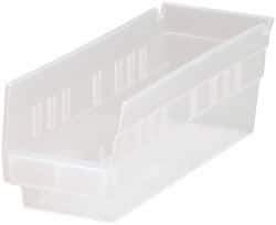 Quantum Storage - 30 Lb. Load Capacity, 11-5/8" Deep, Clear Polypropylene Hopper Shelf Bin - 4" High x 4-1/8" Wide x 11-5/8" Long - Makers Industrial Supply