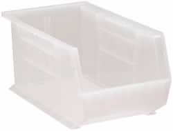 Quantum Storage - 60 Lb. Load Capacity, 14-3/4" Deep, Clear Polypropylene Hopper Stacking Bin - 7" High x 8-1/4" Wide x 14-3/4" Long - Makers Industrial Supply