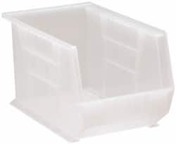 Quantum Storage - 60 Lb. Load Capacity, 13-5/8" Deep, Clear Polypropylene Hopper Stacking Bin - 8" High x 8-1/4" Wide x 13-5/8" Long - Makers Industrial Supply