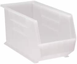 Quantum Storage - 60 Lb. Load Capacity, 18" Deep, Clear Polypropylene Hopper Stacking Bin - 9" High x 8-1/4" Wide x 18" Long - Makers Industrial Supply