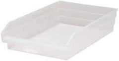 Quantum Storage - 40 Lb. Load Capacity, 17-7/8" Deep, Clear Polypropylene Hopper Shelf Bin - 4" High x 11-1/8" Wide x 17-7/8" Long - Makers Industrial Supply