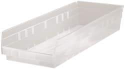 Quantum Storage - 50 Lb. Load Capacity, 23-5/8" Deep, Clear Polypropylene Hopper Shelf Bin - 4" High x 8-3/8" Wide x 23-5/8" Long - Makers Industrial Supply