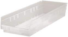 Quantum Storage - 50 Lb. Load Capacity, 23-5/8" Deep, Clear Polypropylene Hopper Shelf Bin - 4" High x 8-3/8" Wide x 23-5/8" Long - Makers Industrial Supply