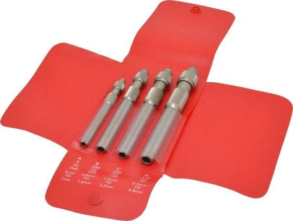 Starrett - 4 Piece 0.187" Pin Vise Set - 4" Long, 4.8mm Max Capacity, Comes in Vinyl Case - Makers Industrial Supply