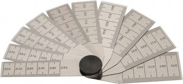 Starrett - 1/2 to 1 Inch Measurement, 10 Leaf Taper Gage - 2-3/4 Inch Long, Tempered Steel, 0.001 Inch Graduation - Makers Industrial Supply