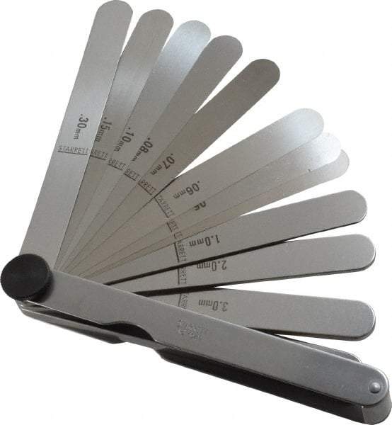 Starrett - 13 Piece, 0.04 to 5mm Parallel Feeler Gage Set - 4-1/2" Long x 1/2" Wide, Tempered Steel - Makers Industrial Supply