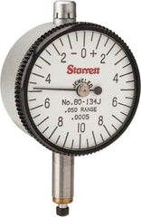 Starrett - 0.05" Range, 0-10-0 Dial Reading, 0.0005" Graduation Dial Drop Indicator - 1-1/4" Dial, 0.02" Range per Revolution - Makers Industrial Supply