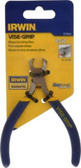 Irwin - 4-1/2" OAL, 18 AWG Capacity, Semi-Flush End Cutting Pliers - 13/16" Jaw Length x 9/16" Jaw Width, Dipped Vinyl Handle - Makers Industrial Supply