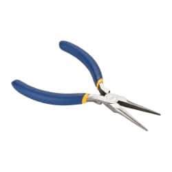 Irwin - 5-1/2" OAL, 1-1/4" Jaw Length x 9/16" Jaw Width, Long Nose Needle Nose Pliers - Serrated Jaw, Standard Head, Dipped Vinyl Handles, with Spring - Makers Industrial Supply