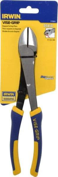 Irwin - 10" OAL, 14 AWG Capacity, Semi-Flush Diagonal Cutter - 1-7/16" Jaw Length x 1-3/16" Jaw Width, Oval Head, ProTouch Handle - Makers Industrial Supply