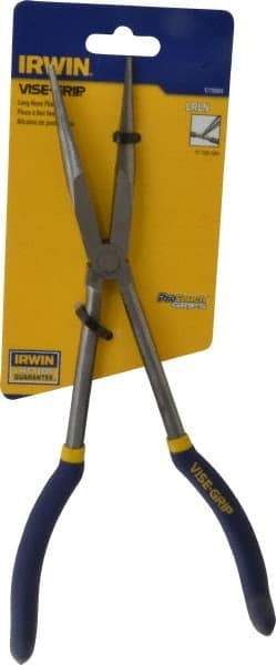 Irwin - 11" OAL, 3-1/4" Jaw Length x 2-1/2" Jaw Width, Long Nose Long Reach Pliers - Serrated Jaw, Dipped Vinyl Handles - Makers Industrial Supply