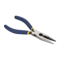 Irwin - 6" OAL, 1-7/8" Jaw Length x 3/4" Jaw Width, Long Nose Side Cutting Electrician's Pliers - Serrated Jaw, Crimper, Cutter & Stripper Head, Dipped Vinyl Handles - Makers Industrial Supply