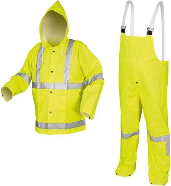 MCR Safety - Size 3XL, High Visibility Lime, High Visibility Three Piece Suit - Detachable Hood, Take Up Snaps Ankle, Take Up Snaps Wrist - Makers Industrial Supply