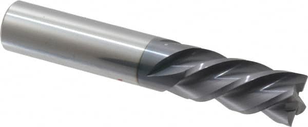 Accupro - 1/2", 1" LOC, 1/2" Shank Diam, 3" OAL, 4 Flute, Solid Carbide Square End Mill - Single End, AlTiN Finish, Spiral Flute, 40° Helix, Centercutting, Right Hand Cut, Left Hand Flute - Makers Industrial Supply