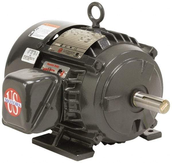 US Motors - 125 hp, TEFC Enclosure, No Thermal Protection, 3,575 RPM, 460 Volt, 60 Hz, Three Phase Energy Efficient Motor - Size 444 Frame, Rigid Mount, 1 Speed, Ball Bearings, 149 Full Load Amps, F Class Insulation, CCW Lead End - Makers Industrial Supply